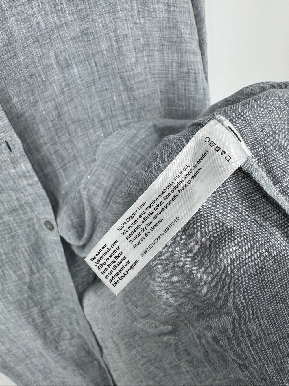 Eileen Fisher Mandarin Collar Organic Linen Shirt Dress Gray High Low Size L - Picture 8 of 14
